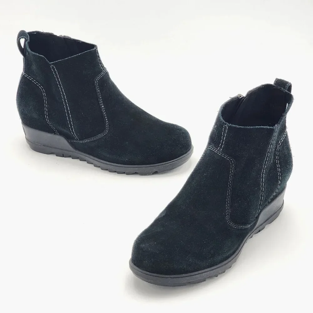 Sorel Evie Wateproof Suede Winter Platform Heel Ankle Boot Booties Black Size 8